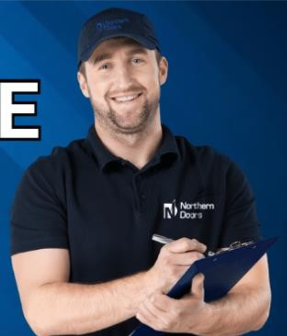 Northern Doors technician holding a clipboard